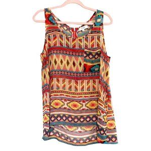 Umgee tank top women's s multicolor sleeveless sheer boho aztec blouse